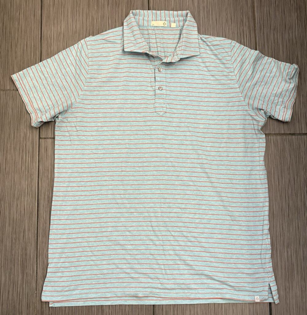 Tasc Performance Blue Striped Polo Short Sleeve Shirt Large Organic Cotton